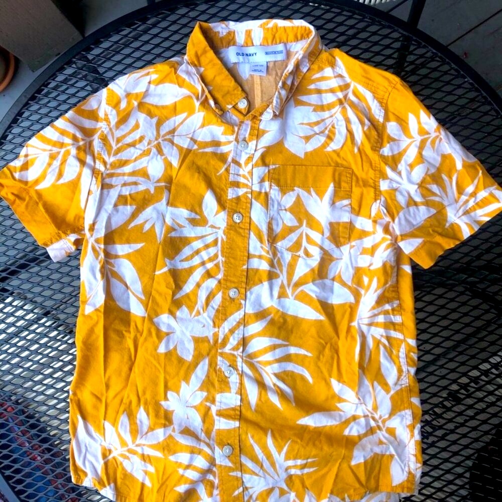 Tropical print short-sleeve button-down shirt